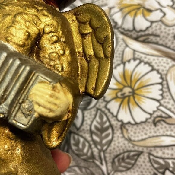 2 Vintage Christmas Angels  9"  Figurines Taiwan Gold Gowns Musical Instruments - Picture 9 of 14